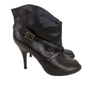 Delman Black Ankle Peep Toe Booties Size 10 Black Soft Buttery Leather Italy